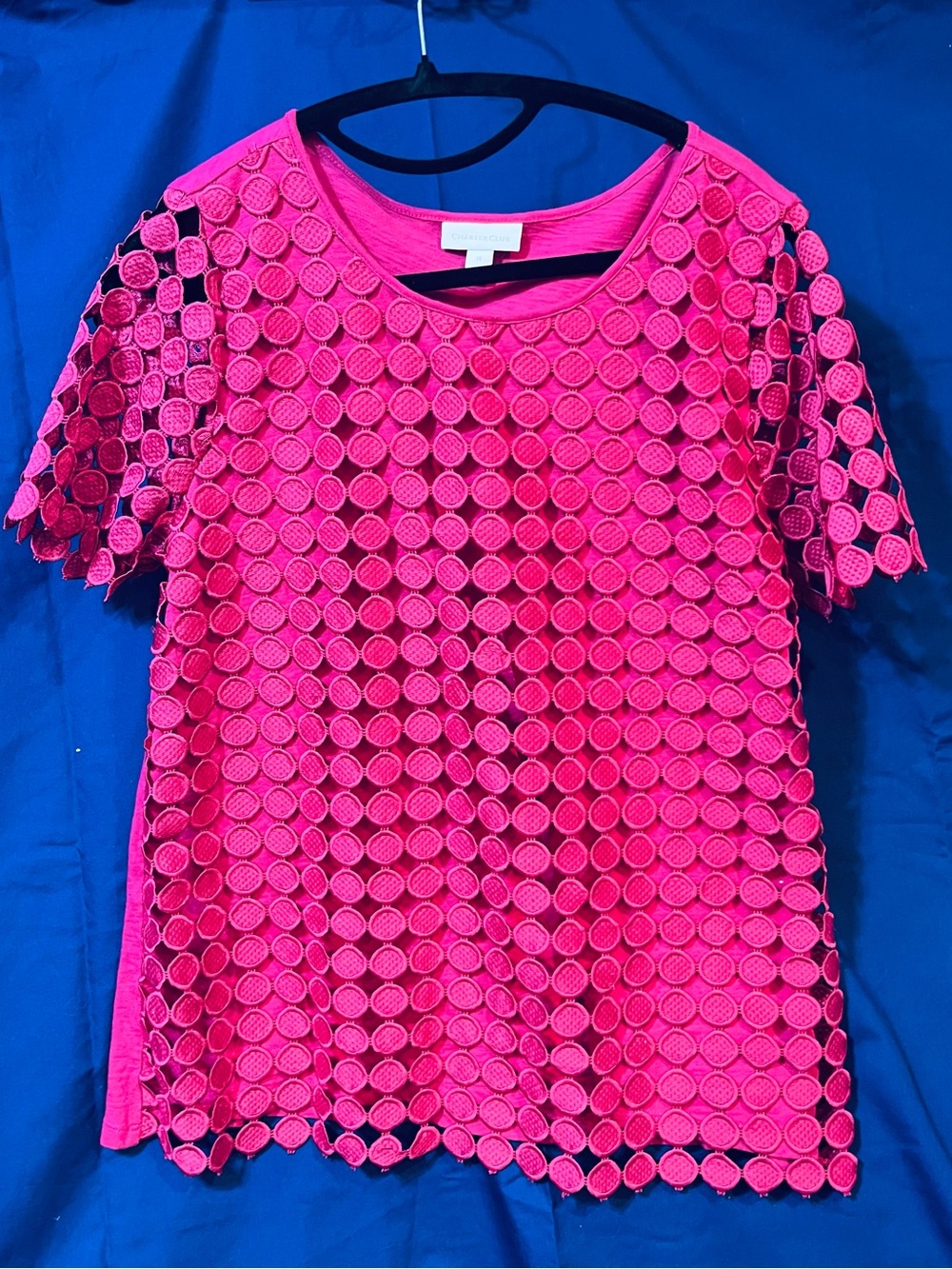 Charter Club, Medium, Hot Pink, Circle Appliqué OverlayTextured Short-Sleeve Top